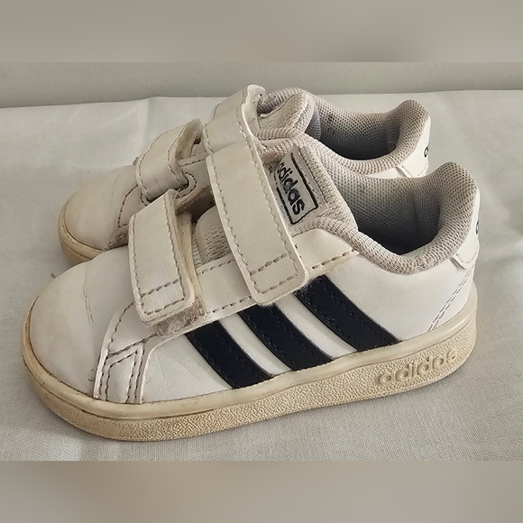 adidas Other - ADIDAS Grand Court White & Black Leather Velcro Closure Sneakers, Shoes